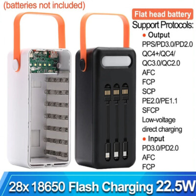 10/22.5W Flash Charging 28 x 18650 Battery Power Supply Case w/ Camping Light