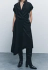 ZARA WOMAN MIDI ZW COLLECTION DRESS WITH PLEATED SKIRT BLACK 4786/339 NEW