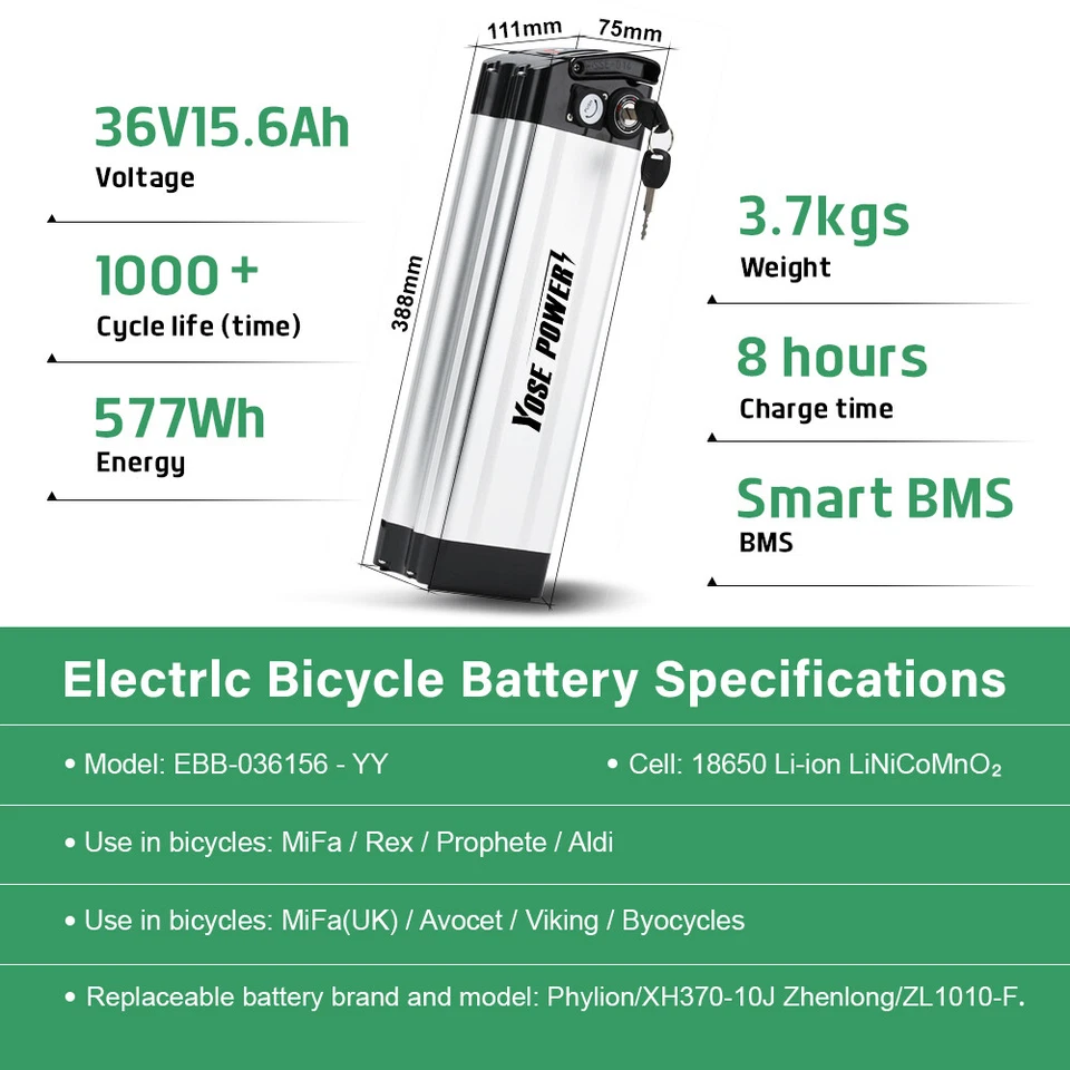 36V15.6Ah E-Bike Batterie de Vélo Electrique avec Chargeur Pour 350W/500W Moteur - Photo 2/4