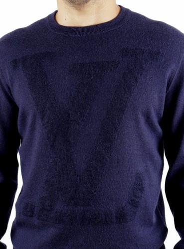 Men's Louis Vuitton LV Big Logo Navy Blue Wool Sweater Size L - Picture 2 of 15