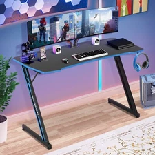 Ergonomic 47" Z Shaped Gaming Desk Home Office Computer Desk PC Table With Hook
