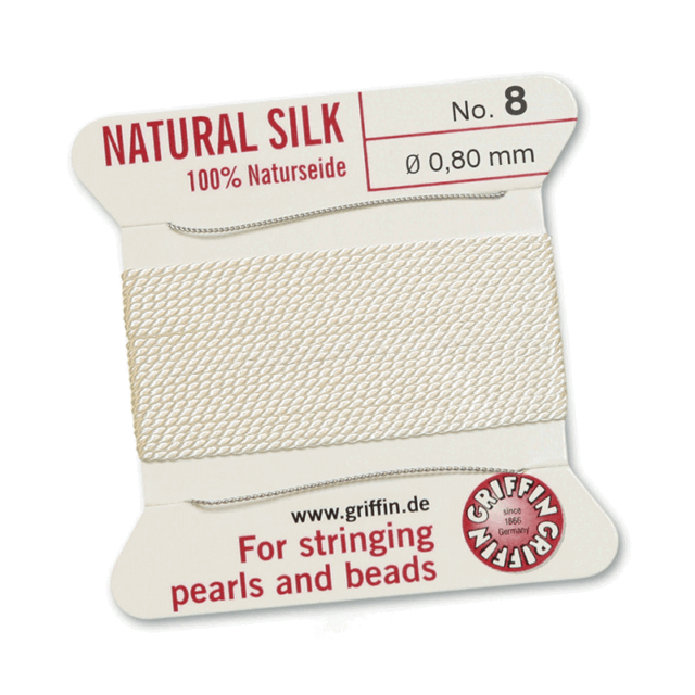 Griffin 100% natural silk white pearl silk pearl thread; 2m 2 needles; various thicknesses- Griffin 100% natural silk white pearl silk pearl thread; 2m 2 needles; various thicknesses-