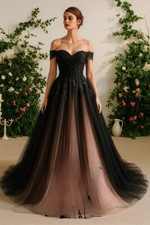 Gothic Black and Champagne Wedding Dresses Off the Shoulder A Line Bridal Gowns