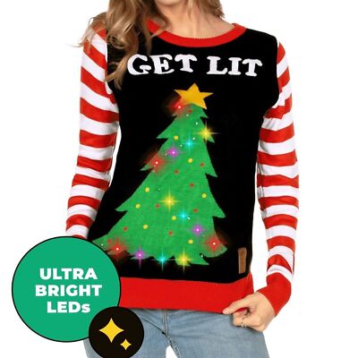 TIPSY ELVES Get Lit Light Up Ugly Christmas Sweater M