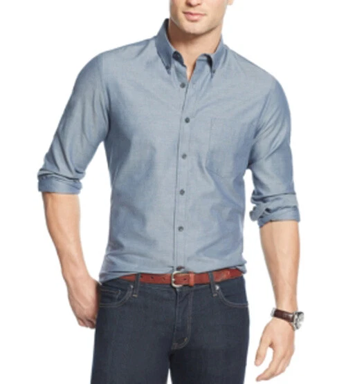 Club Room Men's Blue Slim Fit Herringbone Dress Shirt Size 2XL Retail $49 - Image 2 of 4