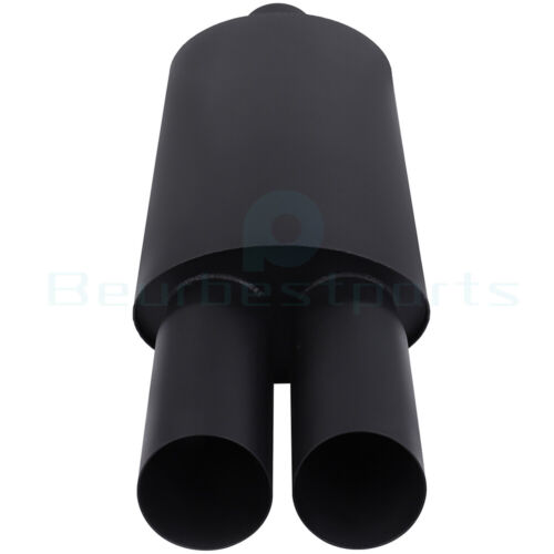 3" Inlet 3" Dual Slant Tip Black Coated Stainless Exhaust Muffler 20.5" Long - Picture 4 of 17