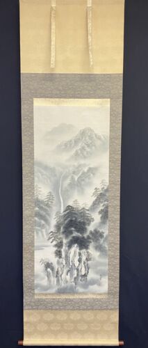 Vintage Matsudou Artist Signed Hanging Scroll - Mountain Landscape - Afbeelding 1 van 11