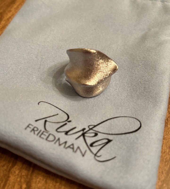 Rivka Friedman -Ring Size 8 -Rhodium clad satin Ribbon ring.