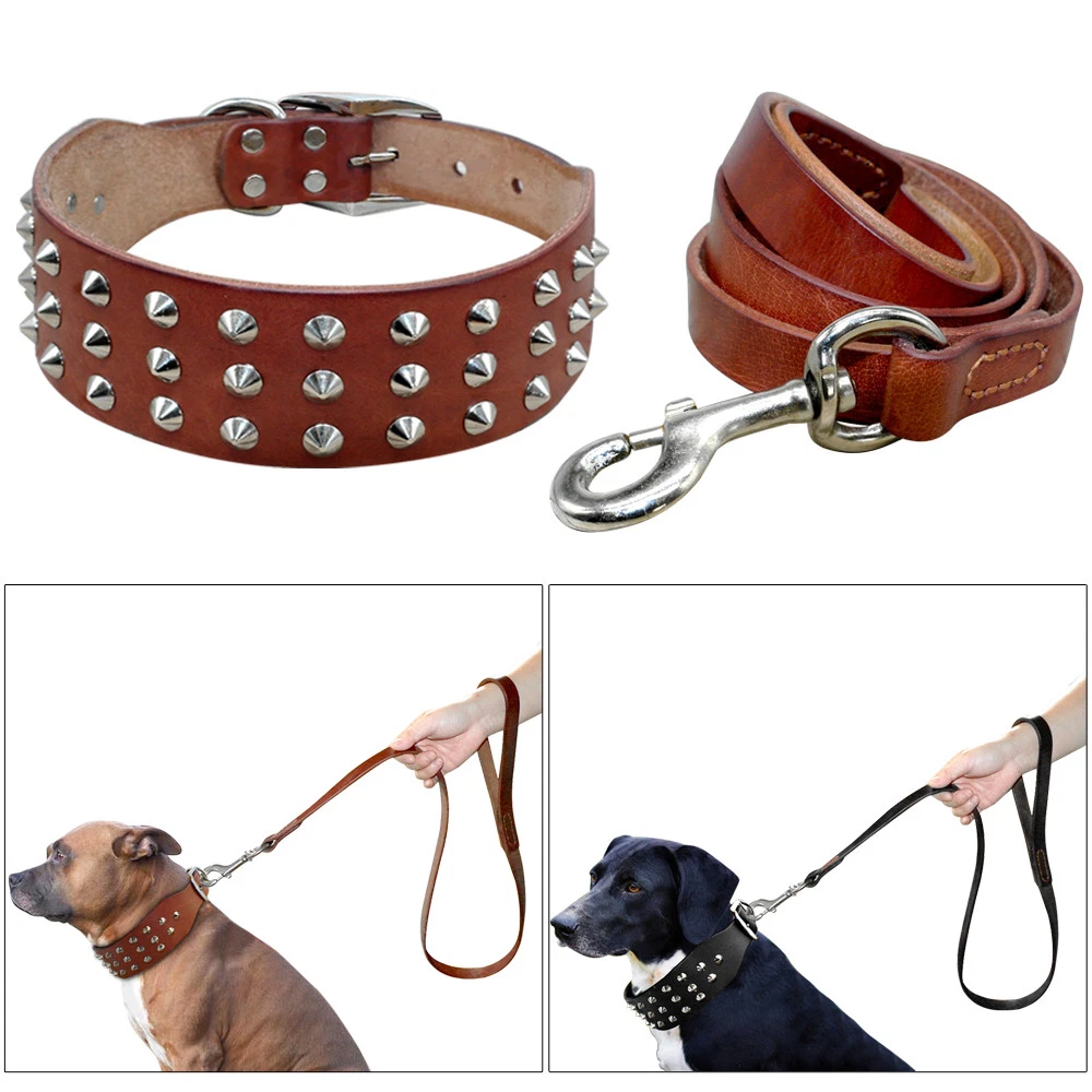 Best Leather Spiked Studded Dog Collars and Leads Durable for Small Large Dogs