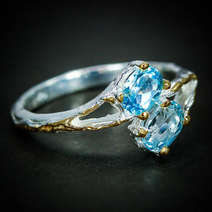 Jewelry Stores Natural Blue Topaz Silver ring 925 Sterling / RVS273 - Image 2 of 4