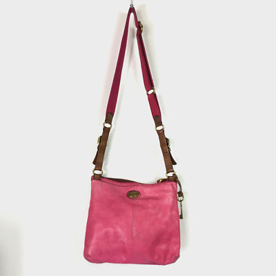 Fossil Explorer Crossbody Bag Distressed Pink Leather Triple