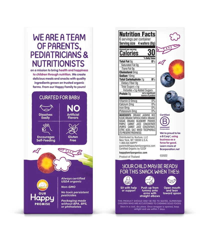 Pacote com 6 bolachas orgânicas para dentição Happy Baby estágio 1 mirtilo roxo cenoura - Imagem 2 de 4