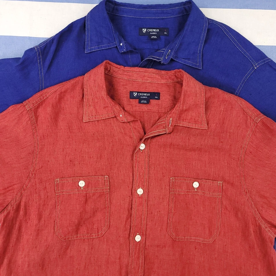 Daniel Cremieux Shirt Bundle Mens Large Red Blue Linen Short Sleeve Resort Beach - Image 2 of 4