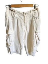 Vtg DA-NANG Off White Ivory 100 Silk Washable LONG CARGO Shorts 90s Y2K S