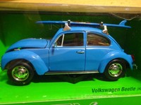 Vw KäFer Mit Surfbrett Blau 1/24 Ca.16Cm Oldtimer Modelauto