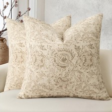 Vintage Floral Print Throw Pillow Covers 18" x Pack of 2 , Natural Beige