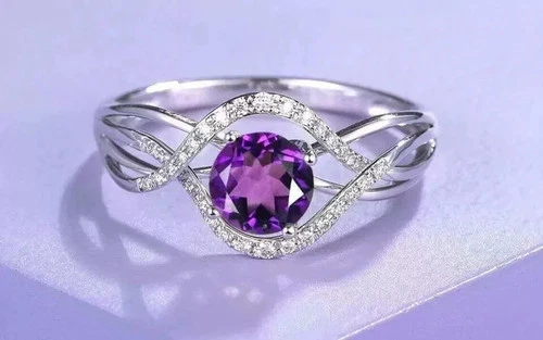 2CT Round Cut Lab-Created Amethyst Engagement Ring 14k White Gold Plated