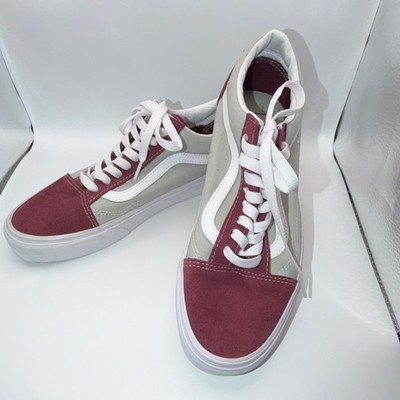 VANS Old Skool Burgundy Gray White Colorblock Canvas Suede Skate Sneakers