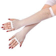 80s Fishnet Sleeves for Women Cosplay Costume Party Accessories 001-white