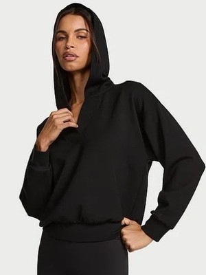 NWT VICTORIA'S SECRET VSX Featherweight Knit V-Neck Hoodie Black Size XL $59.95