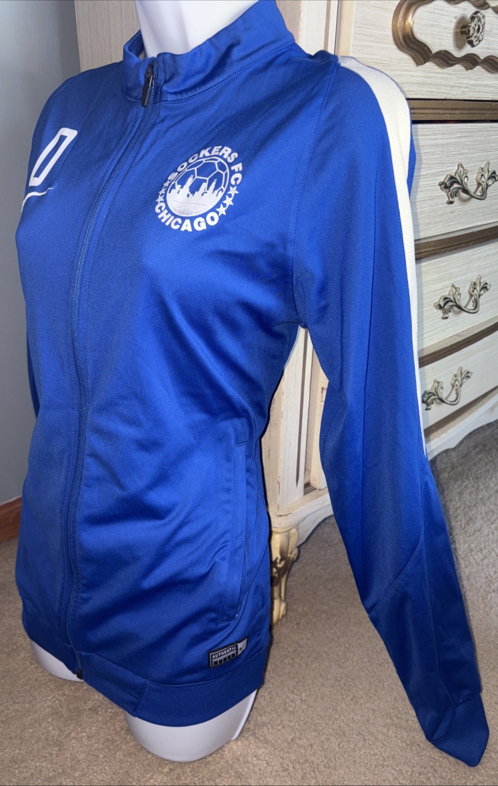 Nike x Chicago Soccer Dri-Fit Running  Blue Zip Up Jacket Unisex Sz Small Vtg image 3
