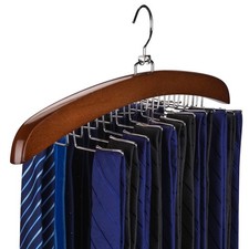 24 Hook Wooden Tie Rack Hanger, 360  Rotating Belt  Scarf Organizer for Closet