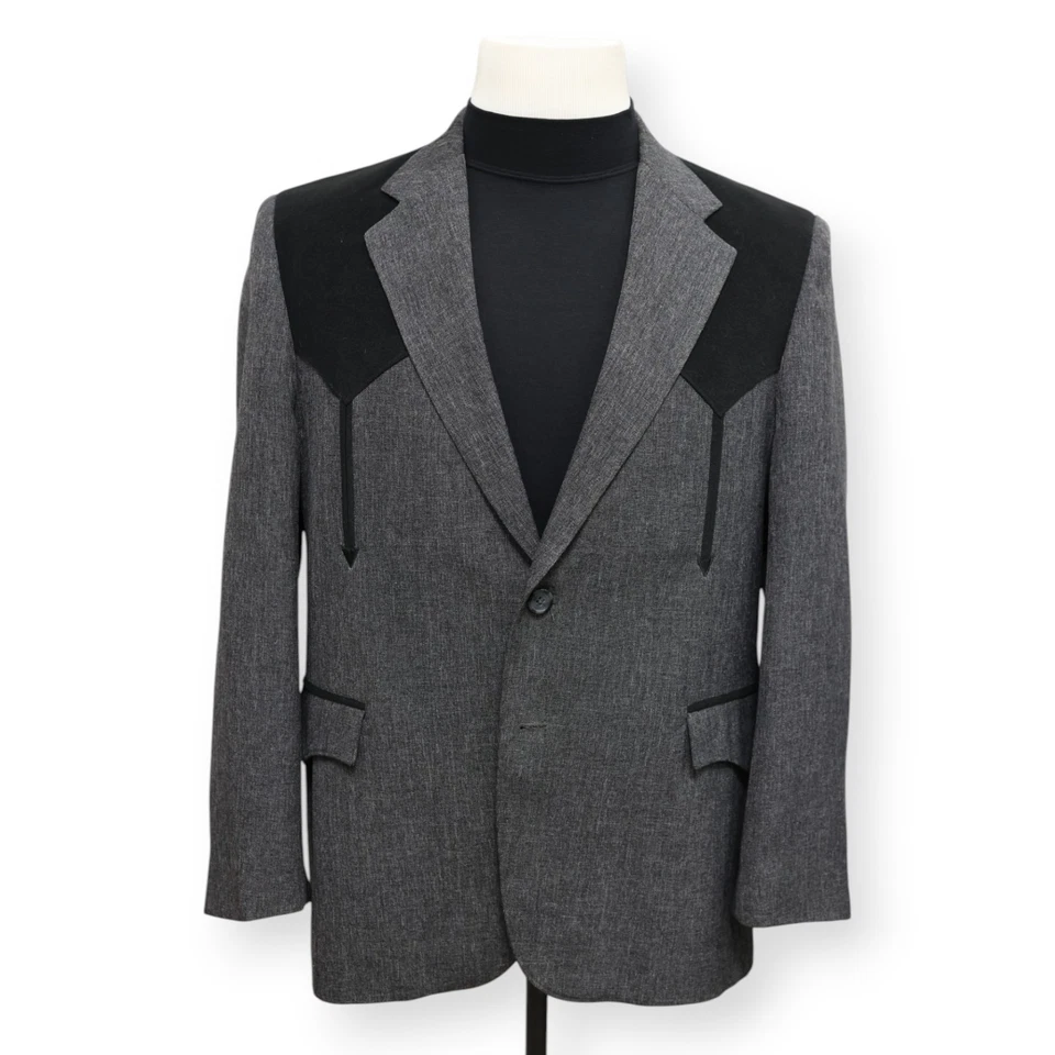 CIRCLE S Hombre Gris Sólido Negro OCCIDENTAL Vaquero Deporte Abrigo Traje Chaqueta Blazer 42 S Foto 2 de 4