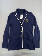 Lauren Ralph Lauren Knit Crested Blazer Size Small Navy Preppy Country Club NEW