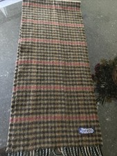 Burberry's Check Cashmere/Wool Unisex Brown Fringe Scarf Made in Scotland