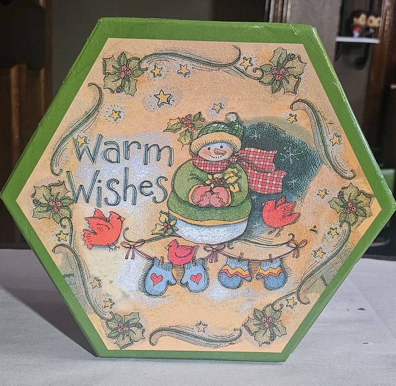 Vintage Christmas Papier Mache Ball Ornaments  "Snowman Warm Wishes" set of 7