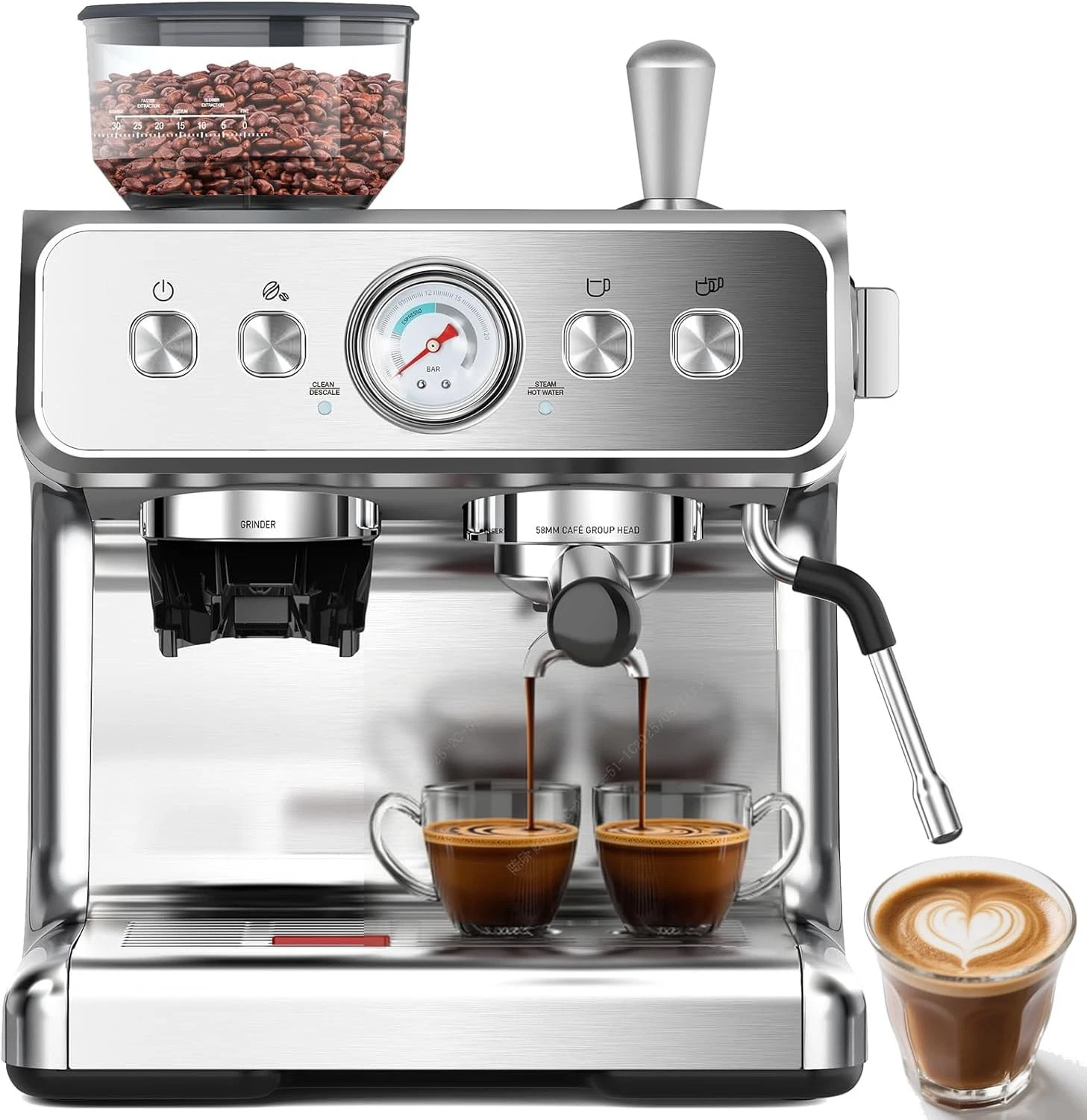 Espresso Machine 20 Bar, Coffee Maker with Bean Grinder, Stainless Steel
Opens in a new window or ta