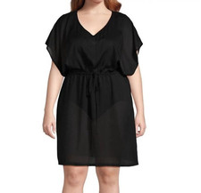 Lands' End Women's Size XL-XXL Black Swim Cover-up Cinch Waist Beach Dress