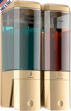 Wall-Mounted Shampoo and Conditioner Dispenser, 2-Chamber, Gold Finish