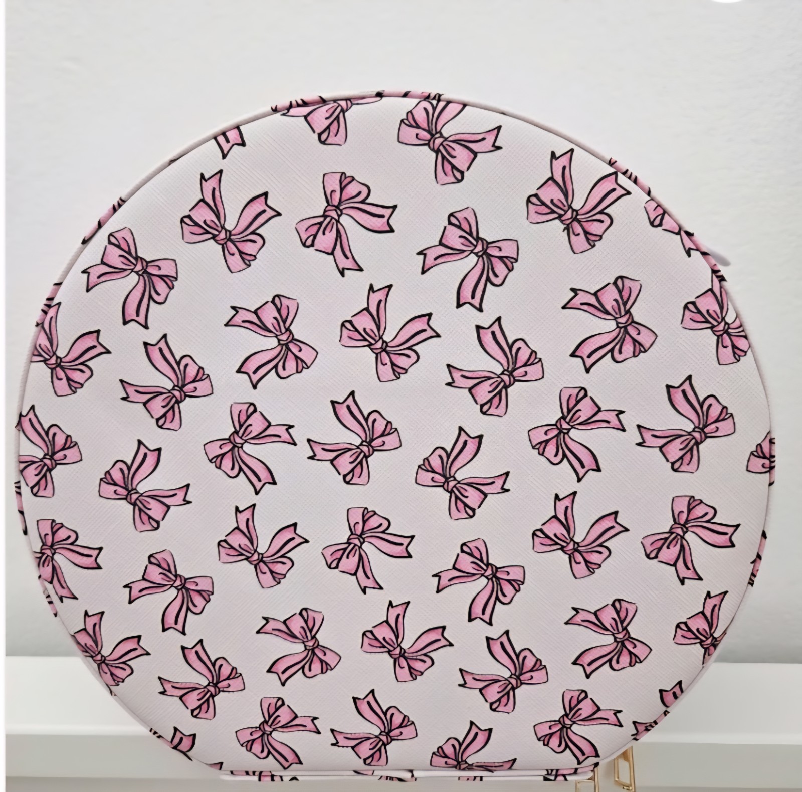 NWT! Blush Crush Round Travel Vanity Storage Case w/Mirror Pink Coquette Bows