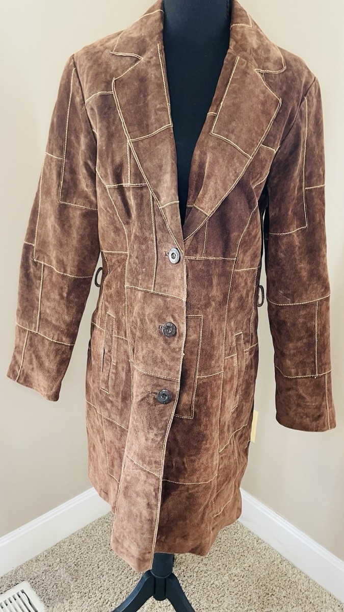 Wilsons Leather Maxima Brown Suede Patch Coat Jacket Womens Medium