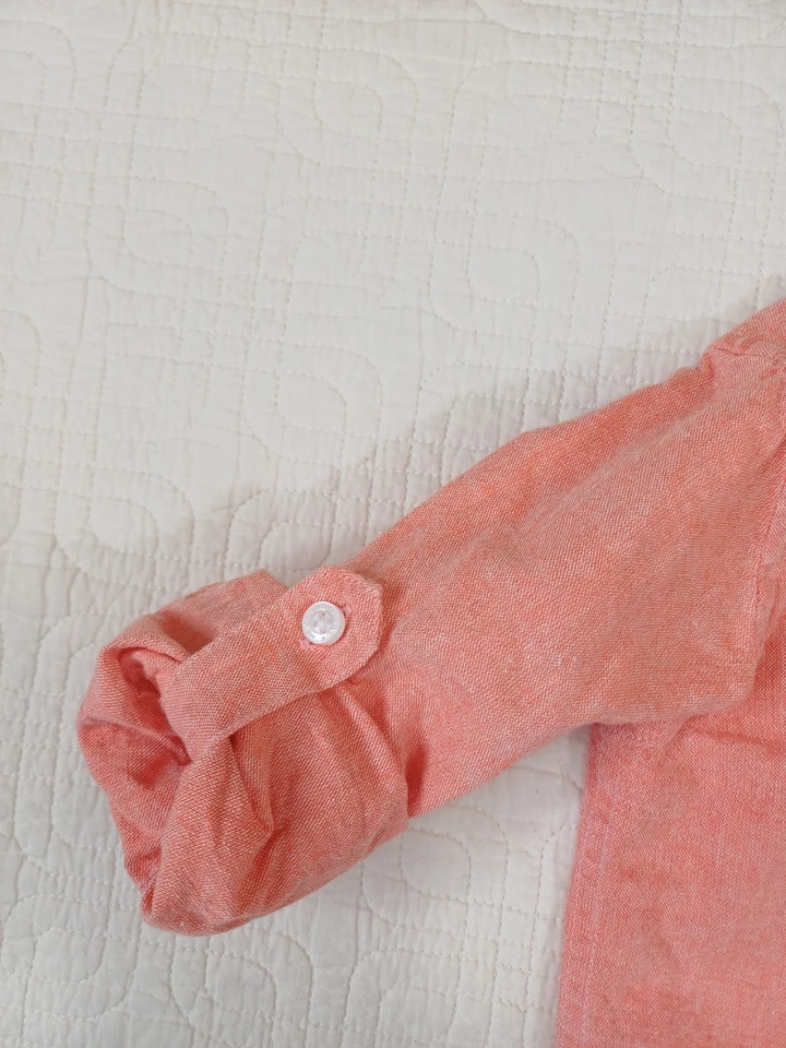 Camisa Janie And Jack Abotonada Rosa Salmón Niño Pequeño Talla 3 Lino Algodón  Foto 4 de 4