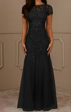 Azazie Women's Laurie Black Mermaid Scoop Sequins Tulle Dress US Size 8 NWT