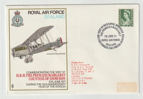 10/6/1971 UK GB Flown Cover - Royal Air Force Sealand - D.H.9A RAF Sealand 1918