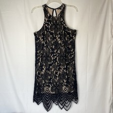 EXPRESS WOMENS BLACK LACE SHEATH DRESS MINI SZ S FLORAL LINING HALTER NYLON POLY