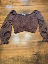 NWT Brown Long Sleeve Crop Top From Boot Barn- Womens Small