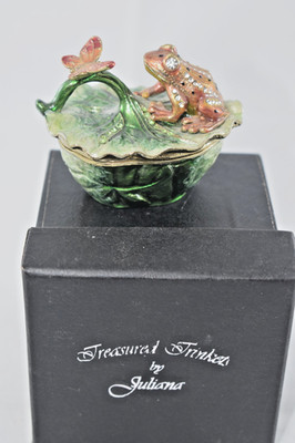 SCHATZSCHMUCK EMAILLIERTE SCHATULLE - FROSCH & SCHMETTERLING AUF LILIENBLOCK