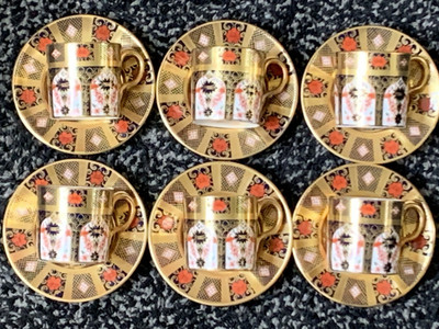 12 Stck. Royal Crown Derby Old Imari 1128 massiv Goldband Kaffeetassen & Untertassen 1.