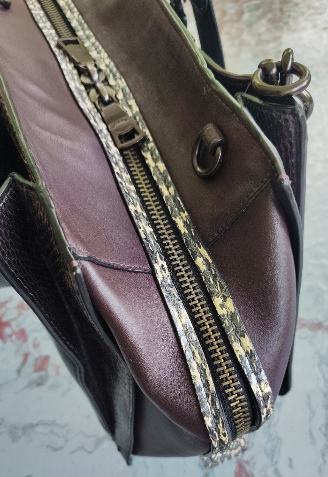 Coach LARGE 76459 Dreamer Oxblood and Black Python Trim Color Block Satchel image 6