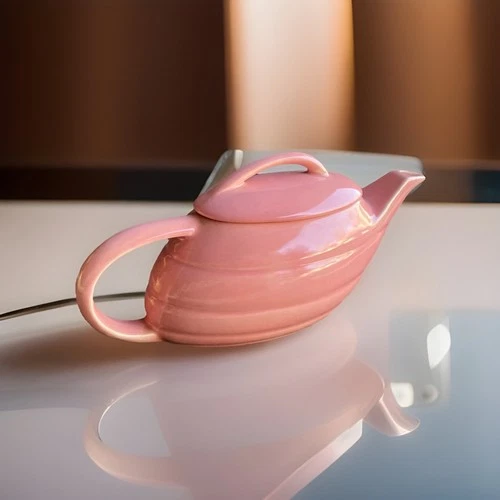 Vintage MID CENTURY  Bauer Pottery CORAL/LT PINK Ware Ring Aladdin Teapot ~MINT