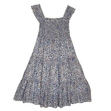 Nanette Lepore Blue Floral Smocked Midi Dress Ruffled Sleeves Size 8 Cottagecore