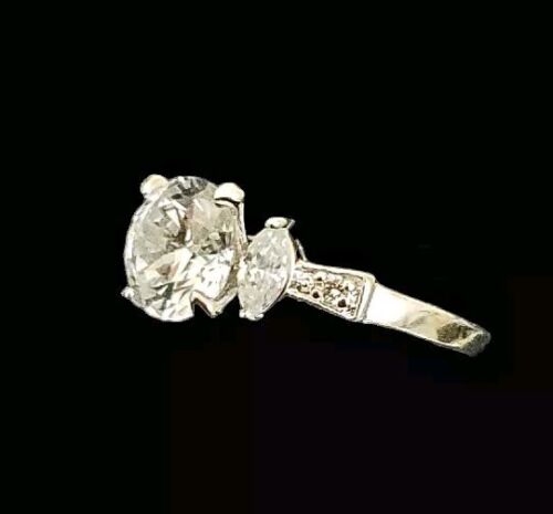 Size 6, 925 IP White Sapphire Solitaire w Accents Engagement Wedding Ring. NEW! - Picture 1 of 6