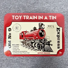 Old #9 Express Toy Train in A Tin Battery Powered Working Locomotive 12 Track