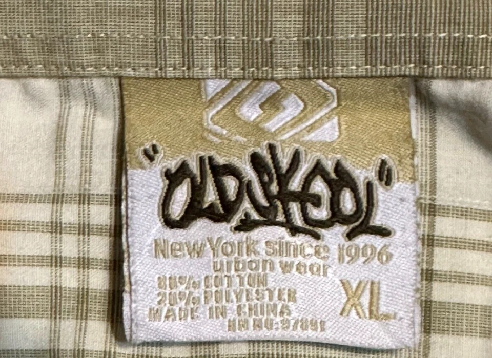 Camisa Old Skool Para Hombres Manga Corta Cuello Abotonado Marrón A Cuadros Talla XL B22 Foto 4 de 4