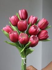 Wine red Tulip Flowers Artificial Luxury Big Tulip Valentine's Day Mother's D...
