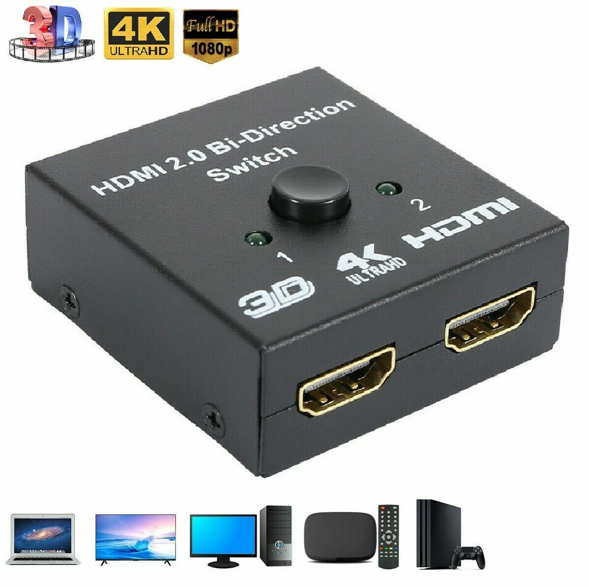 HDMI 2.0 HDTV Switch Switcher Splitter Bi-Direction Hub HDCP 2x1